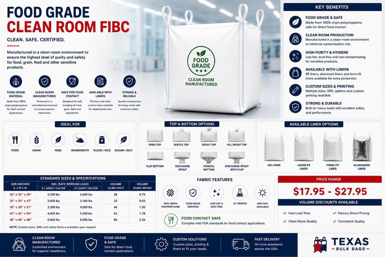 Food Grade Clean Room FIBC specification sheet