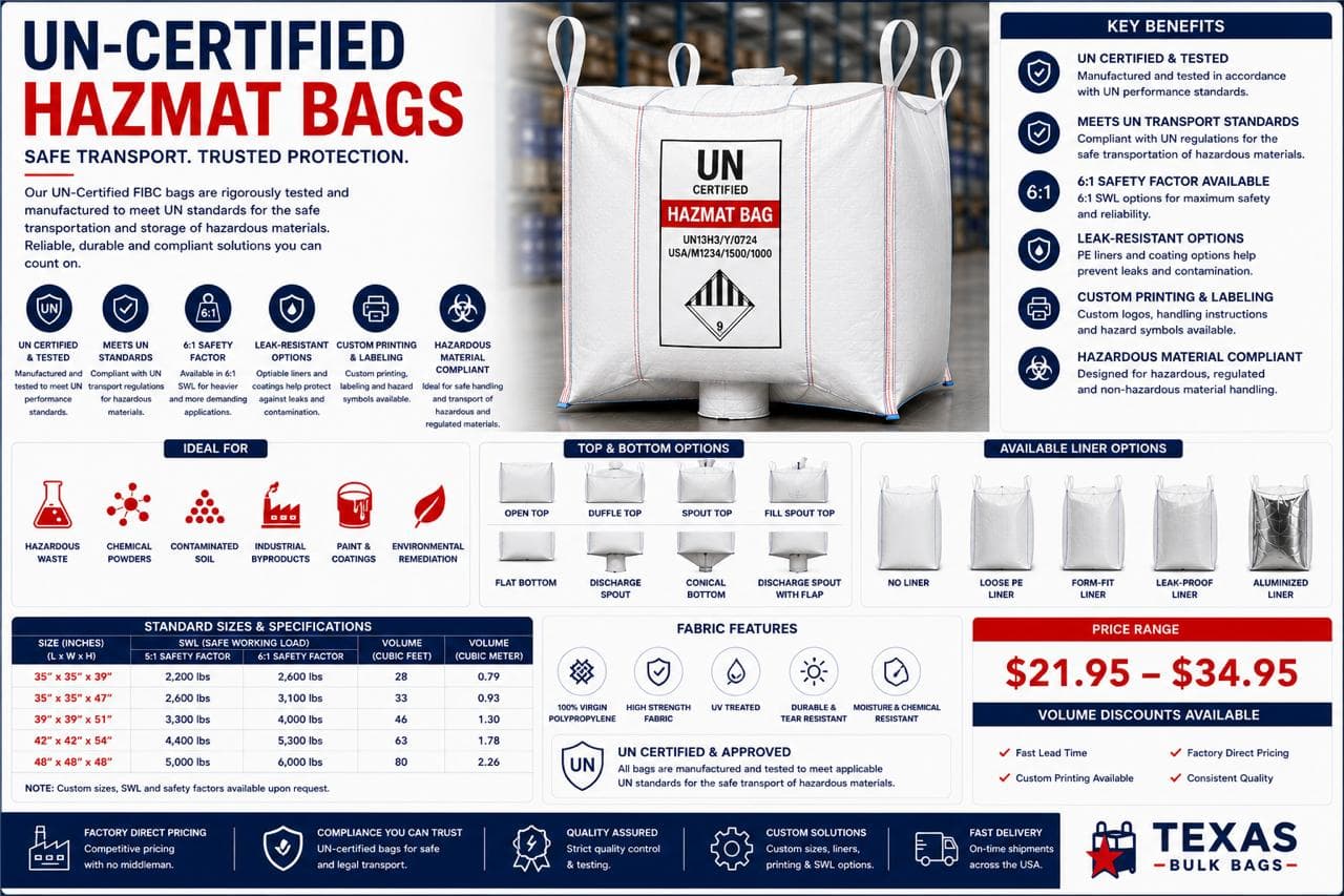 UN-Certified Hazmat Bags specification sheet