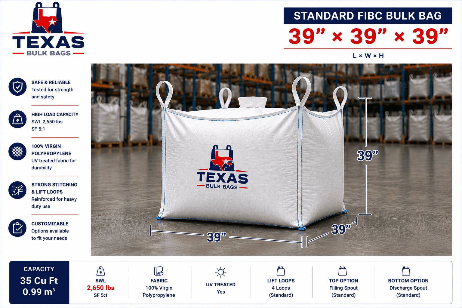 Standard FIBC 39×39×39"