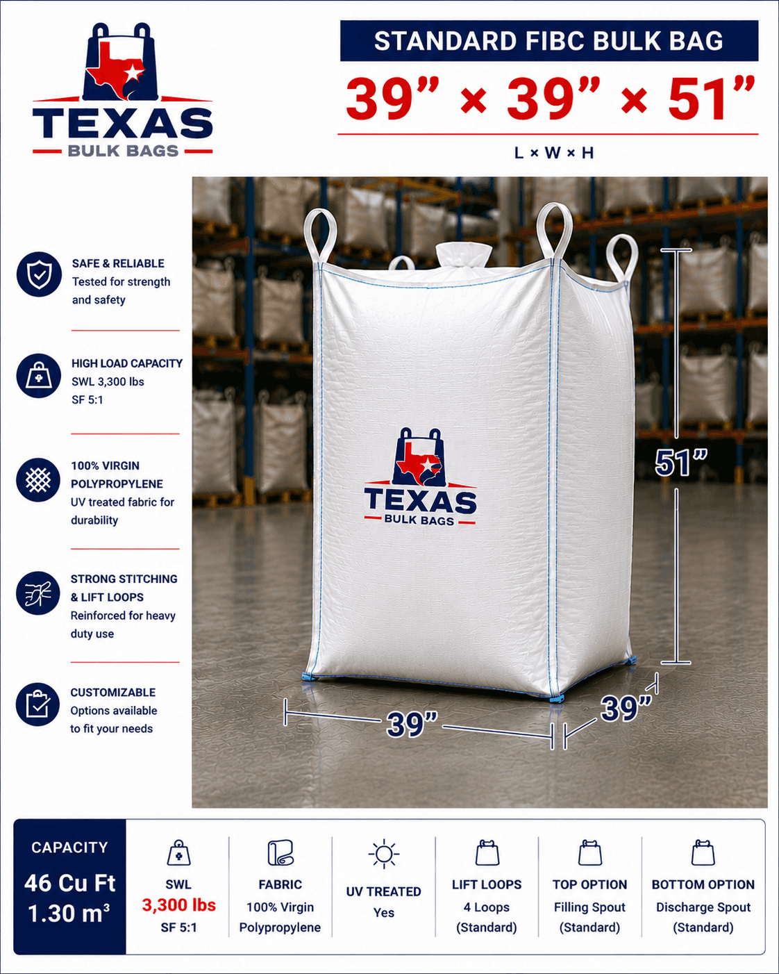 Standard FIBC 39×39×51"